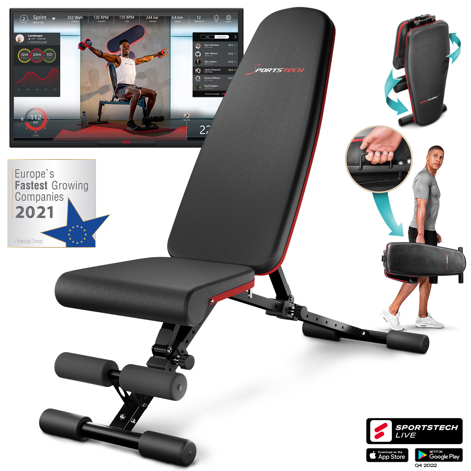 Banc De Musculation Kelton Avenger HL4 - Banc Plat Inclinable 500kg - Acier Noir