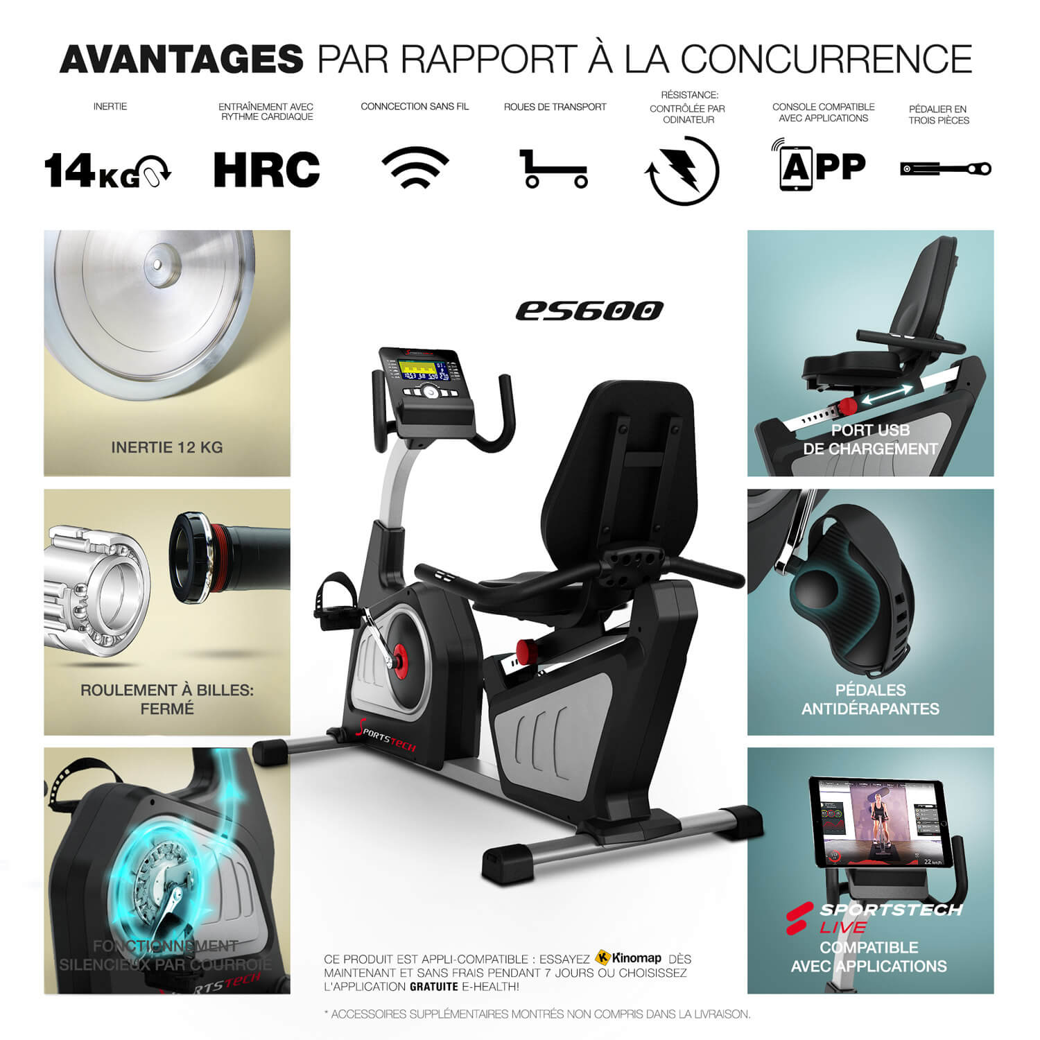 ES600 V lo d Appartement Semi allong avec si ge confort Sportstech