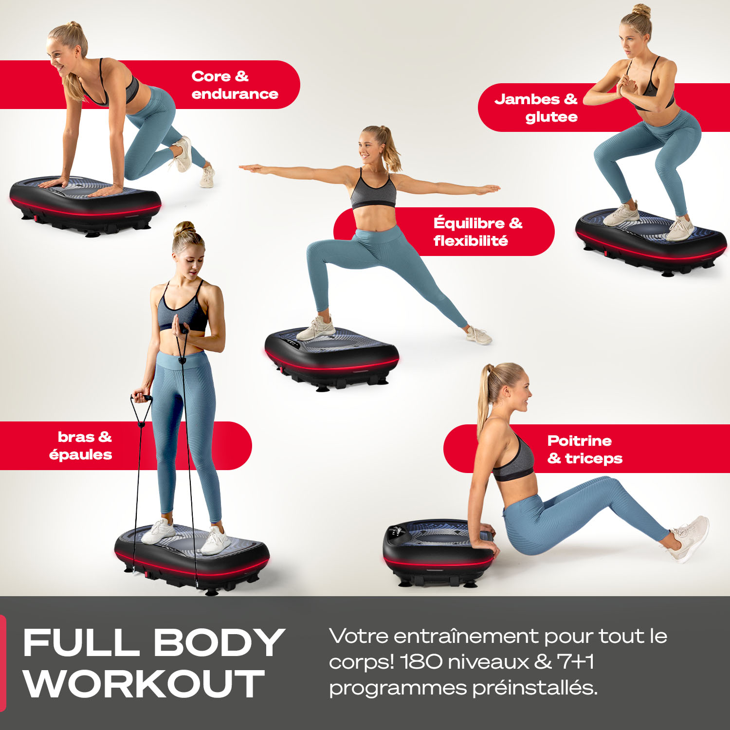 PLATEFORME VIBRANTE ROCK N FIT AVEC SIEGE ET ELASTIQUES